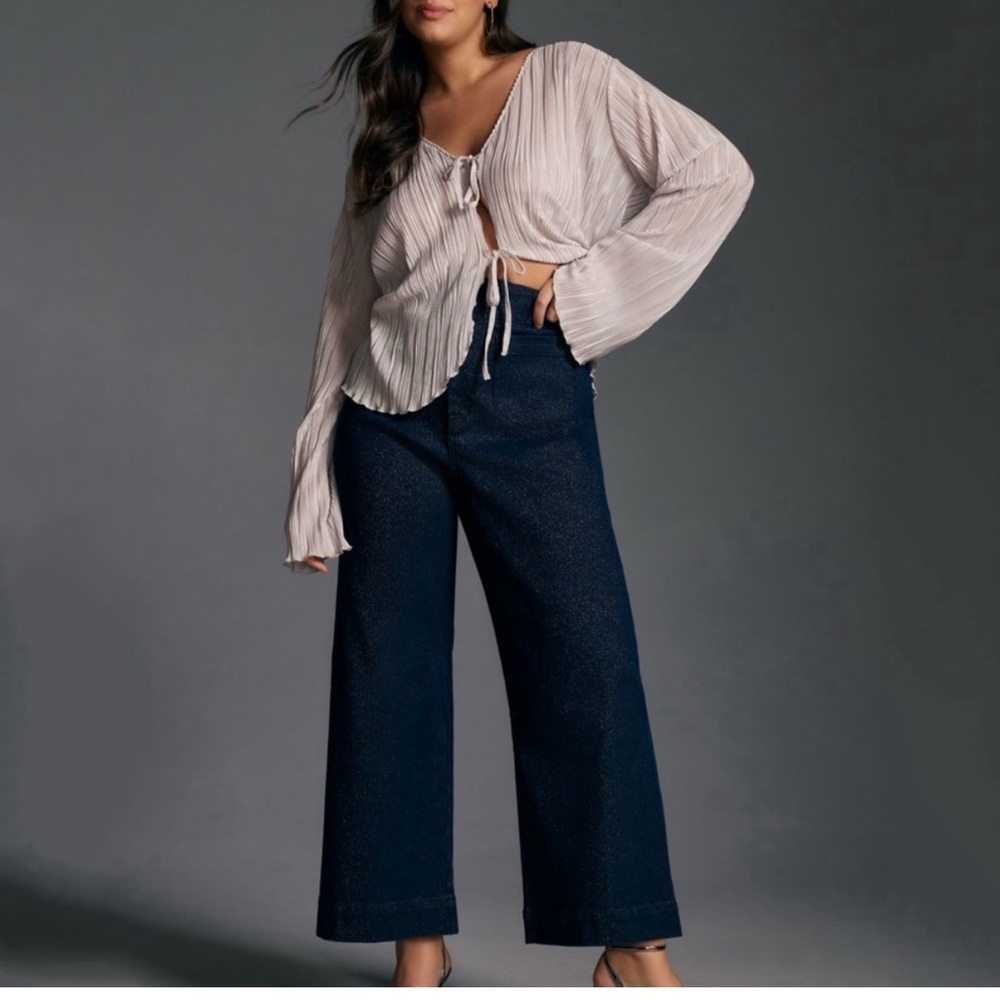 Anthropologie The Colette Sparkle Denim Cropped Wide Leg Jeans